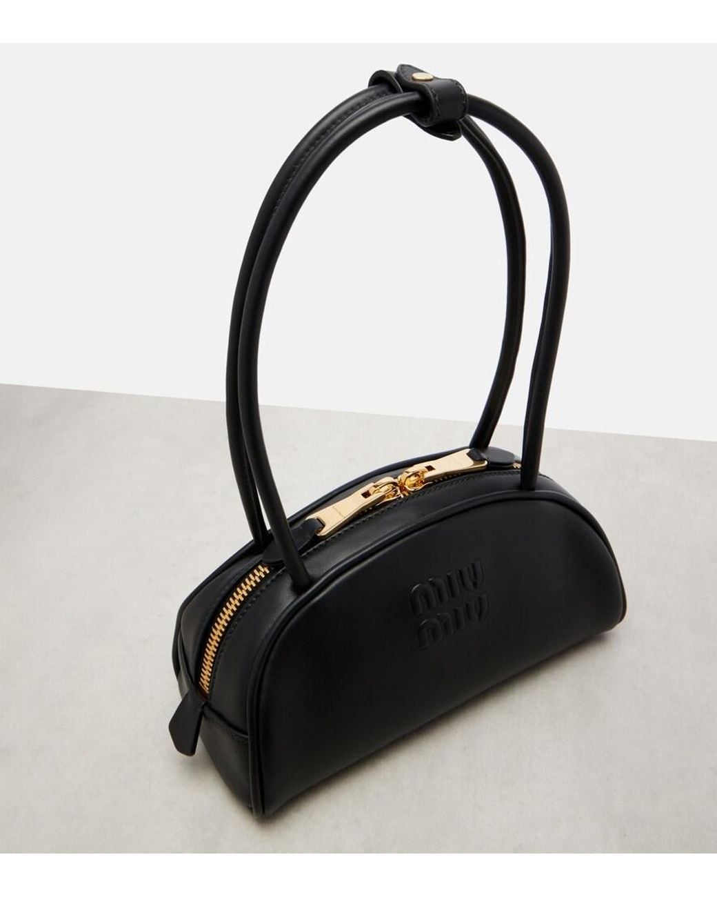 Miu Miu Black Beau Small Leather Bowling Bag