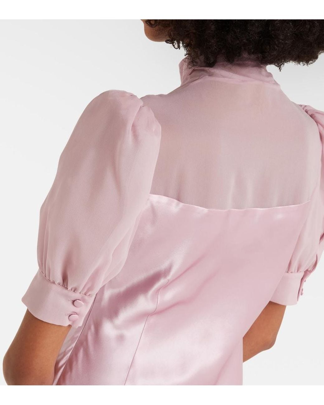 Alessandra Rich Pink Tie-Neck Silk Satin Gown