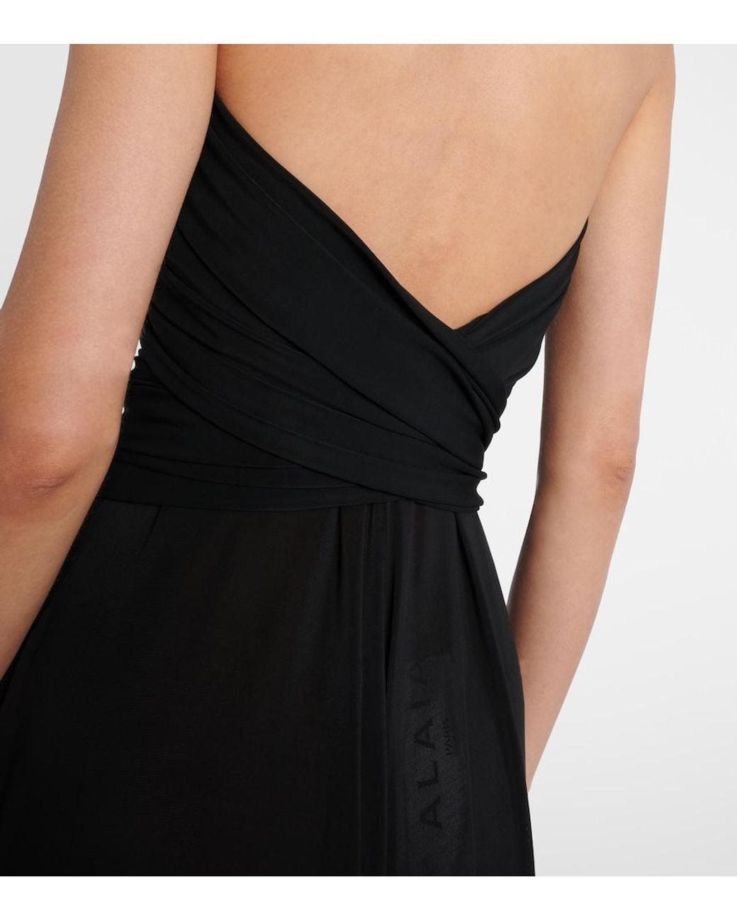 Alaïa Black Cross Draped Gathered Maxi Dress