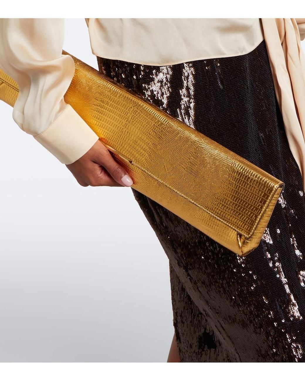 Balmain Natural Croc-Effect Metallic Leather Clutch