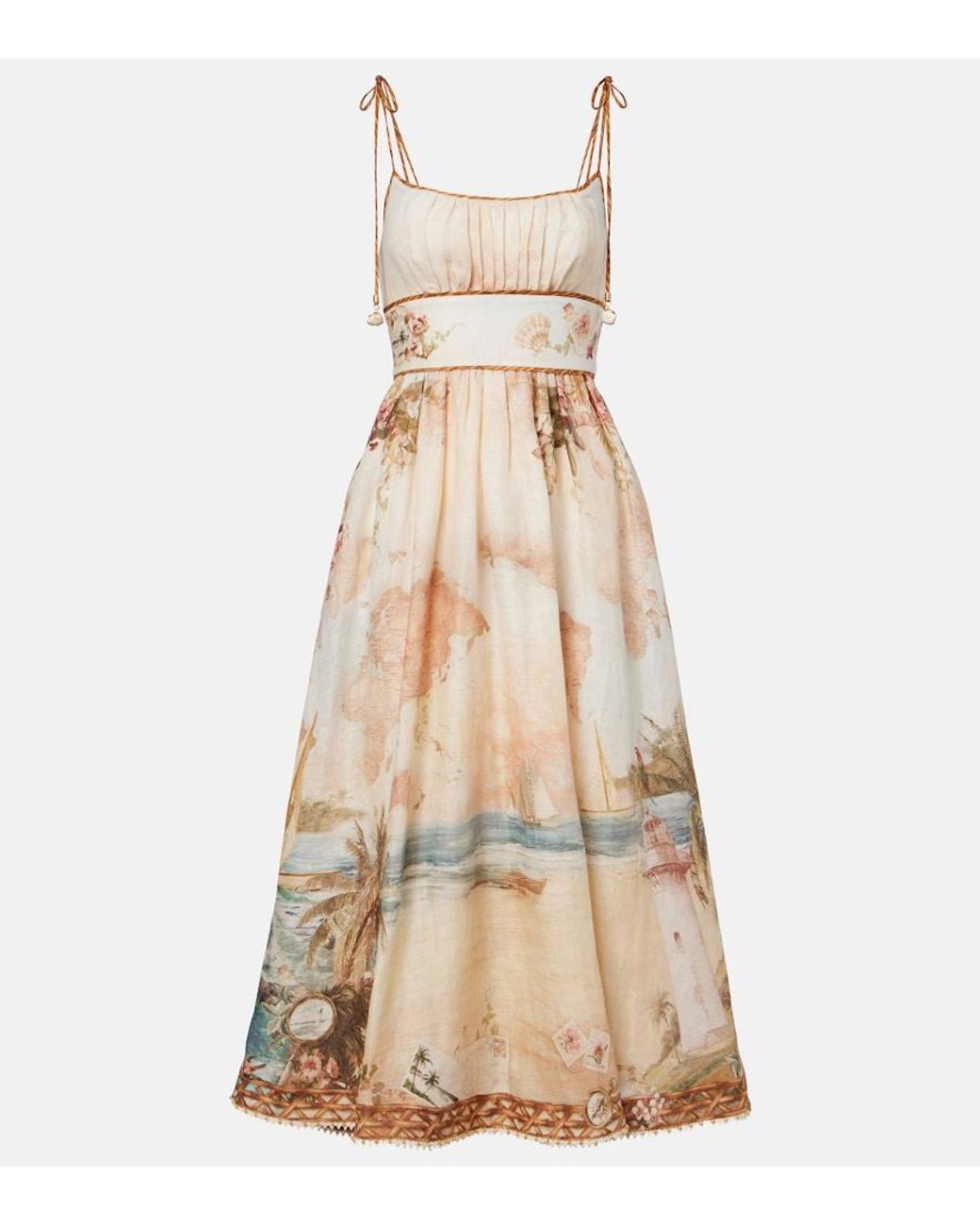 Zimmermann Natural Mahon Printed Linen Midi Dress