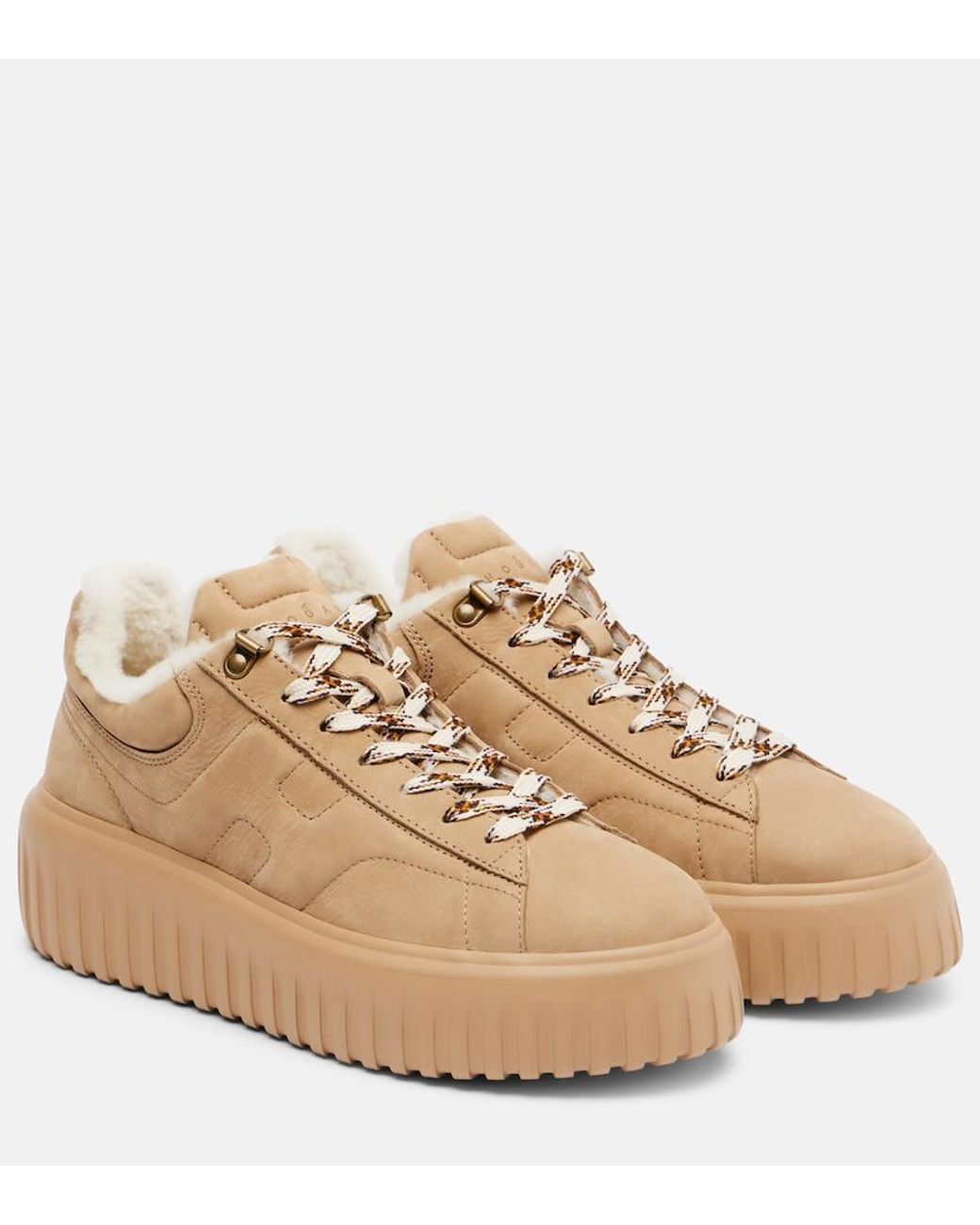 Hogan Natural H-Stripes Shearling-Lined Suede Sneakers