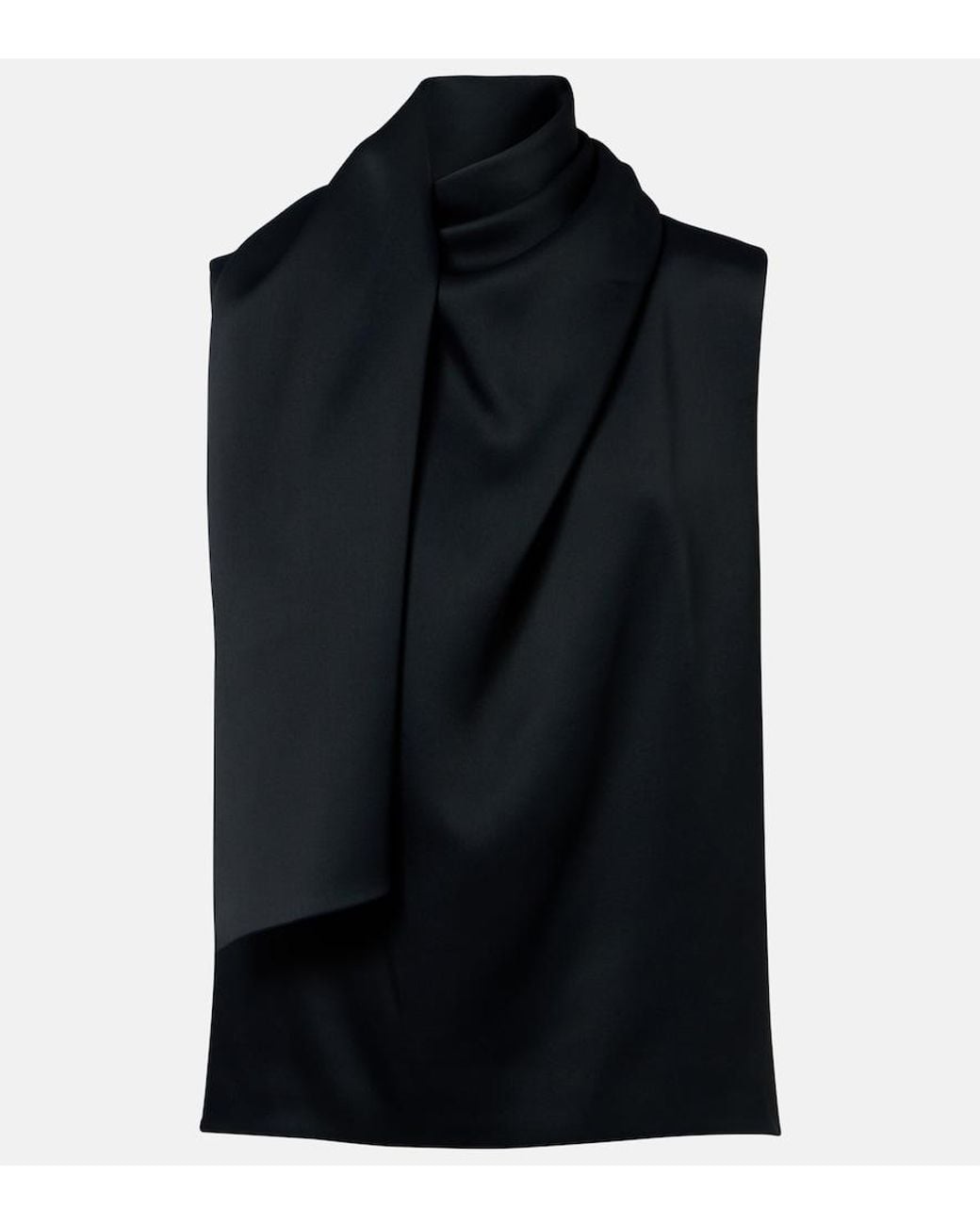 Khaite Black Loe Scarf-Detail Crepe Satin Top