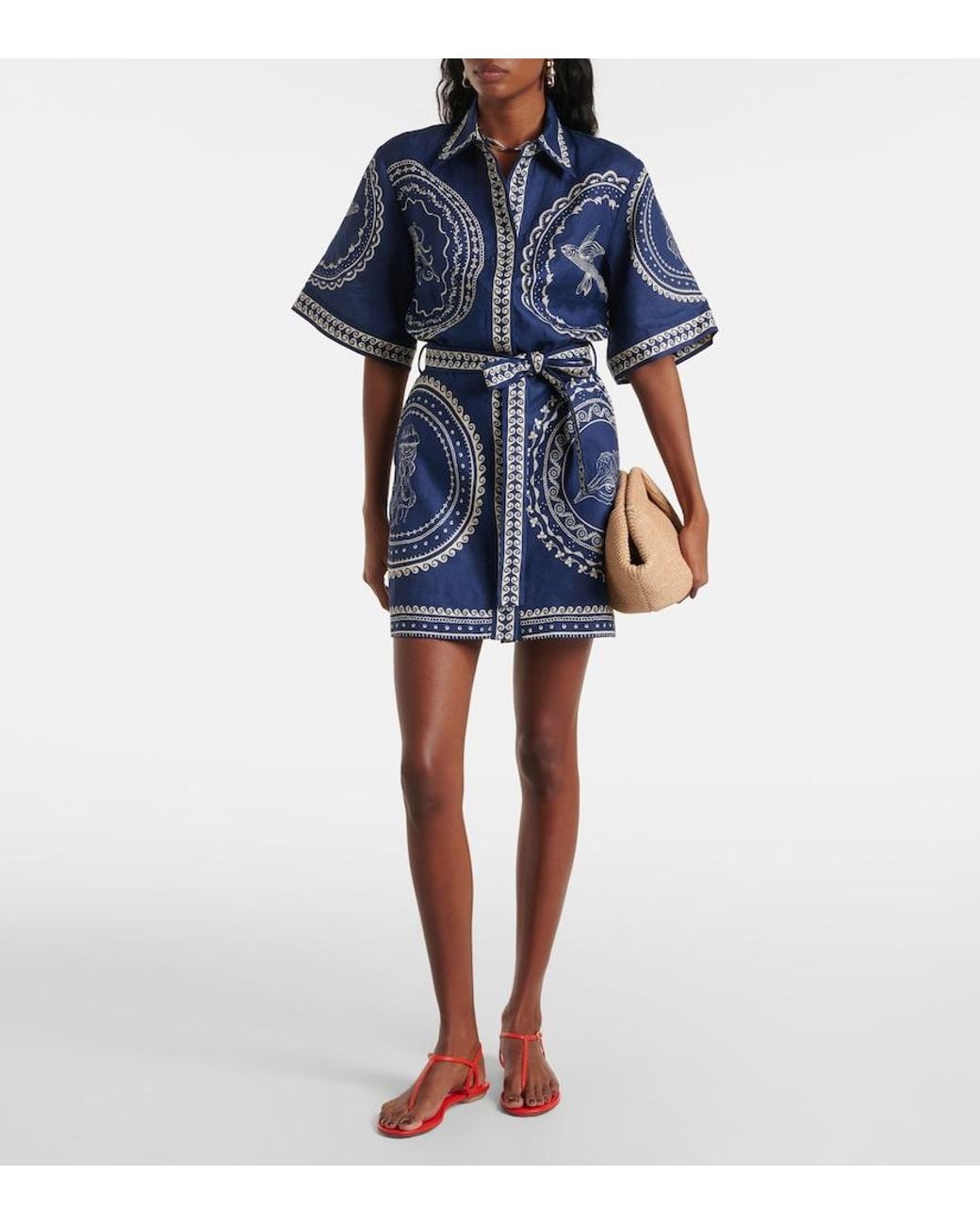 ALÉMAIS Blue Oceane Linen Minidress