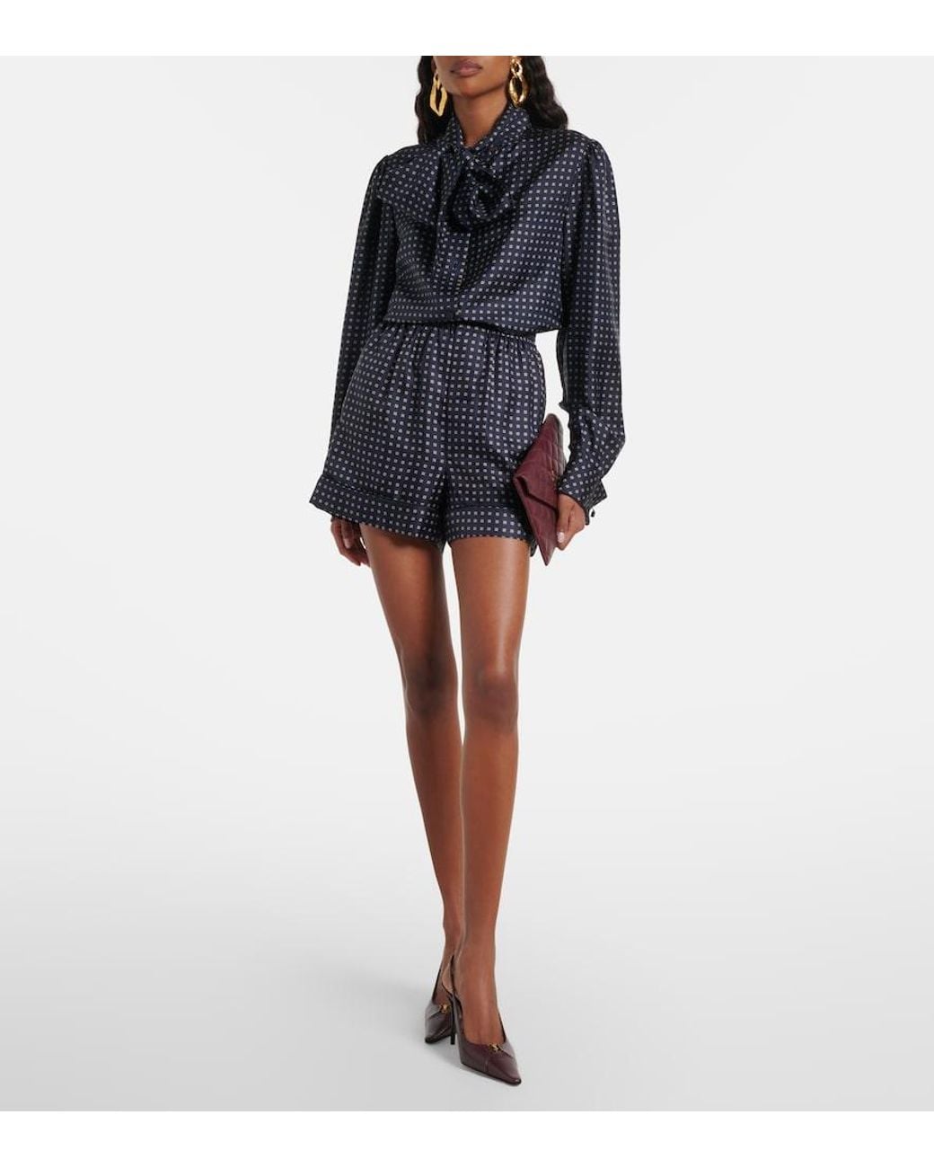 Saint Laurent Black Printed Silk Shorts