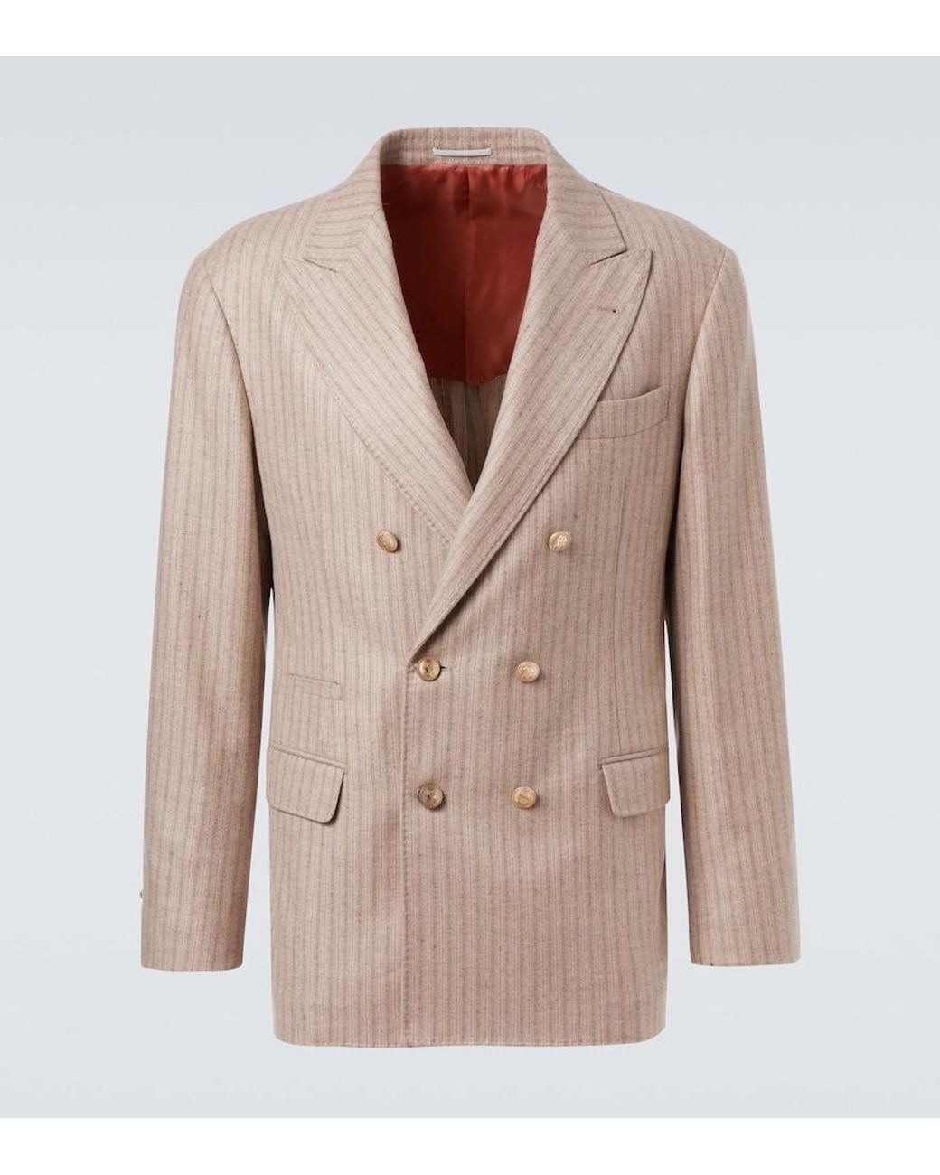 Brunello Cucinelli Brown Striped Cashmere And Silk Blazer for men