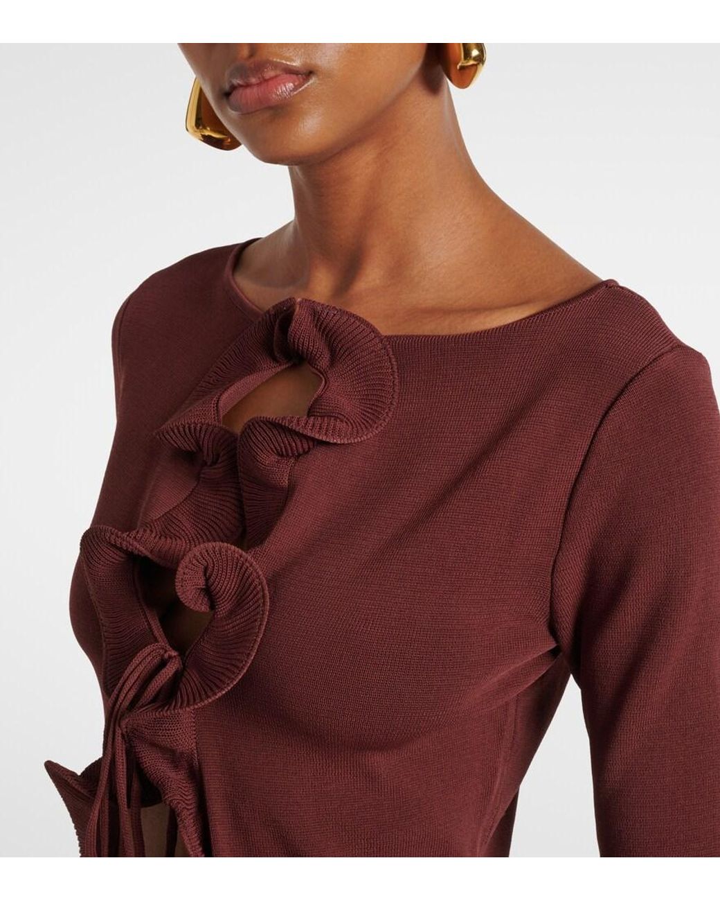 SAME Red Knitted Ruffled Top