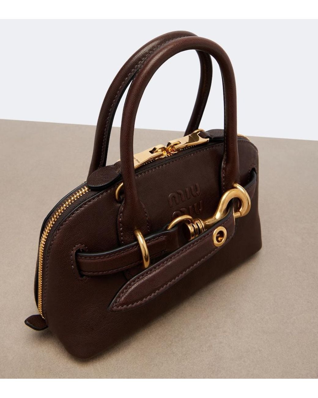 Miu Miu Brown Aventure Mini Leather Top-Handle Bag