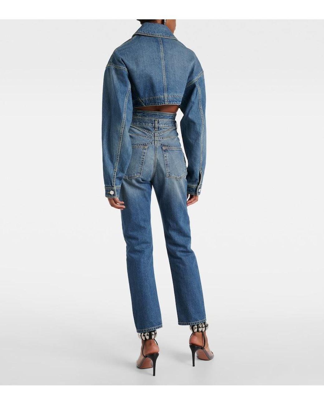 Chaqueta Envolvente Cropped De Denim Alaïa de color Blue