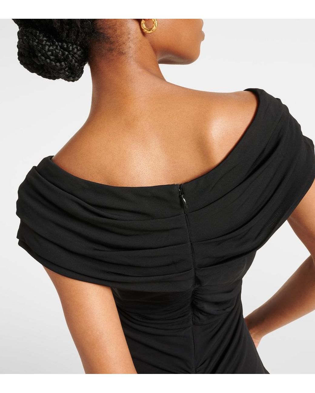 Diane von Furstenberg Black Stephen Ruched Jersey Midi Dress