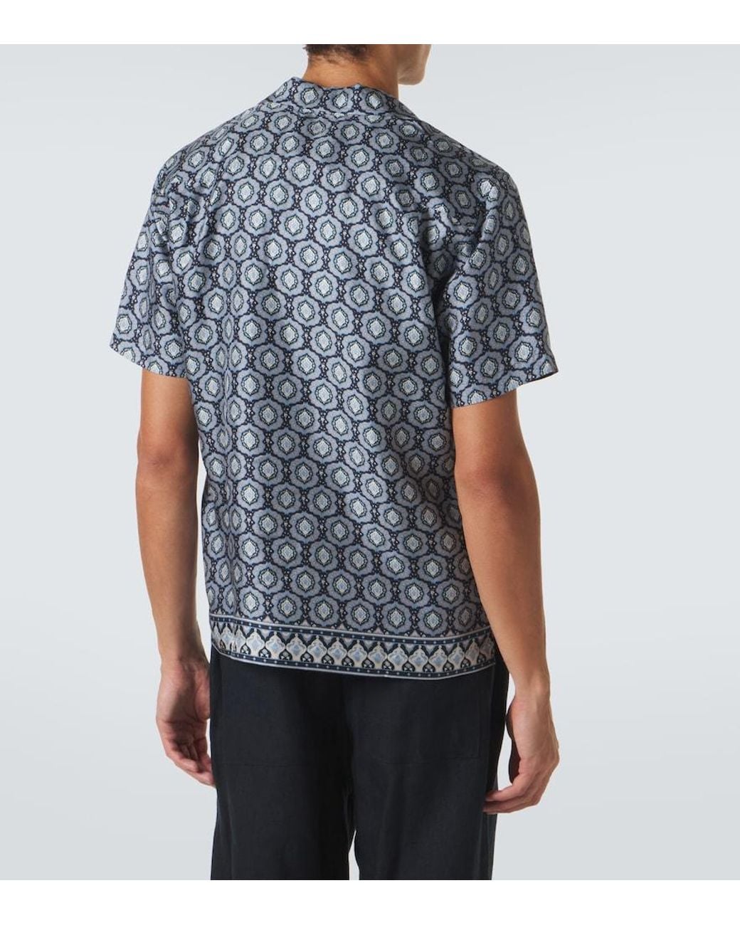 Orlebar Brown Blue Maitan Printed Silk Shirt for men