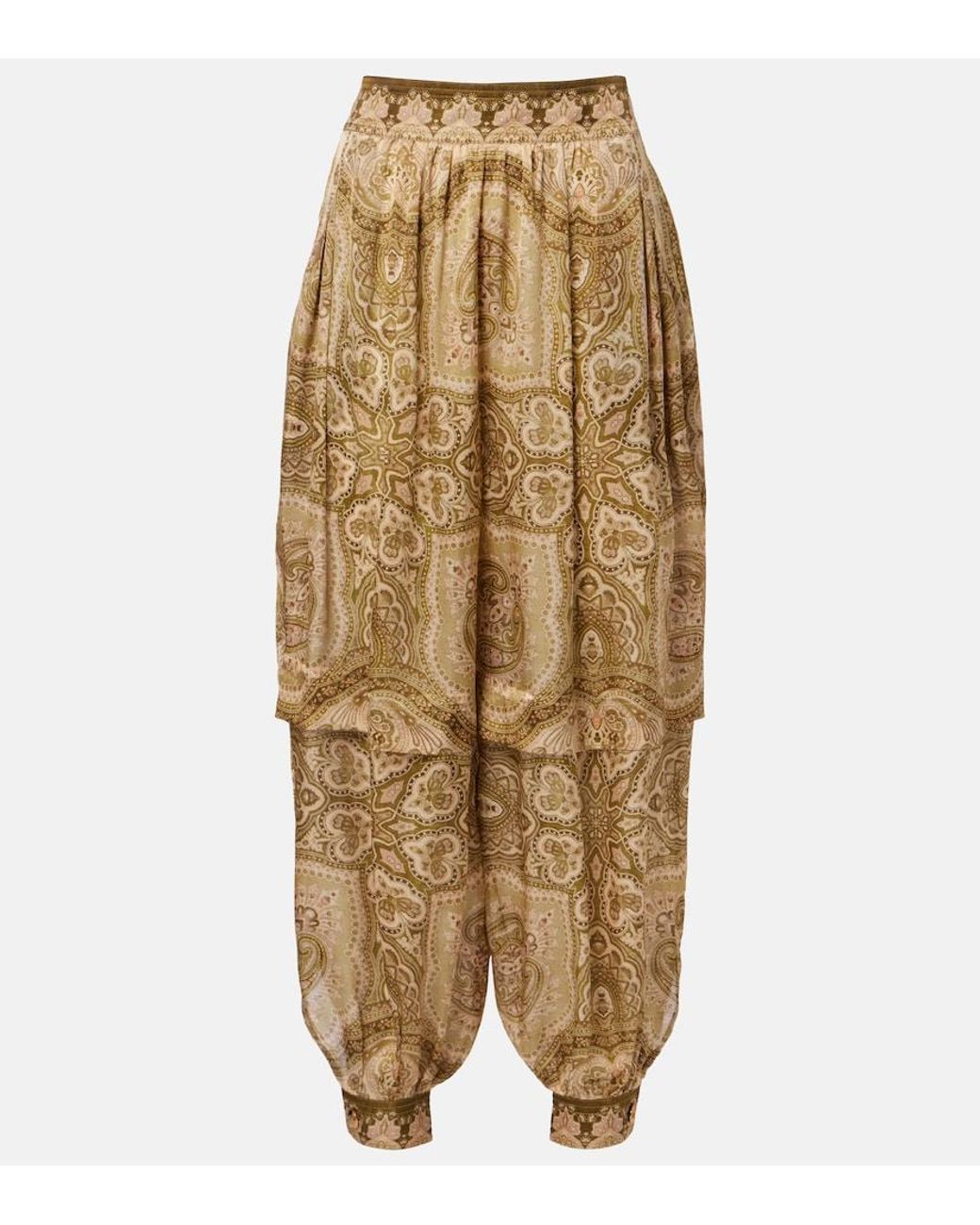 Zimmermann Natural Luna Paisley Silk Satin Balloon Pants