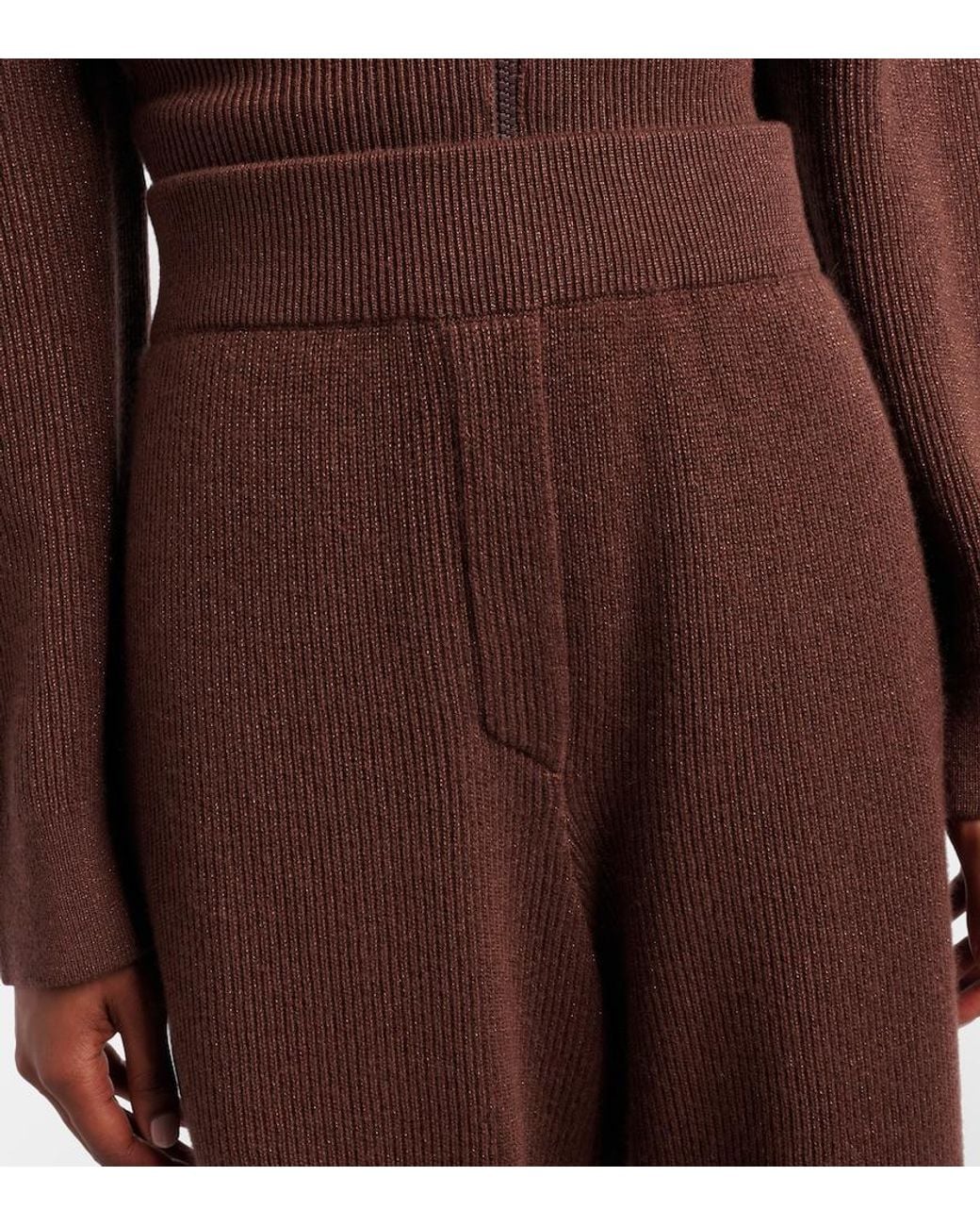 Brunello Cucinelli Brown Cashmere-Blend Straight Pants