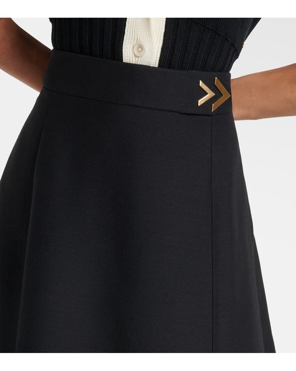 Valentino Garavani Black Vgold Crepe Couture Midi Skirt