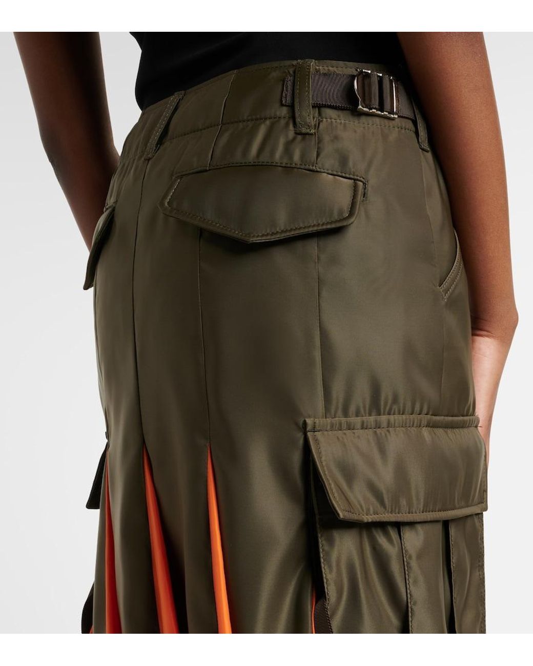 Sacai Green Pleated Midi Skirt