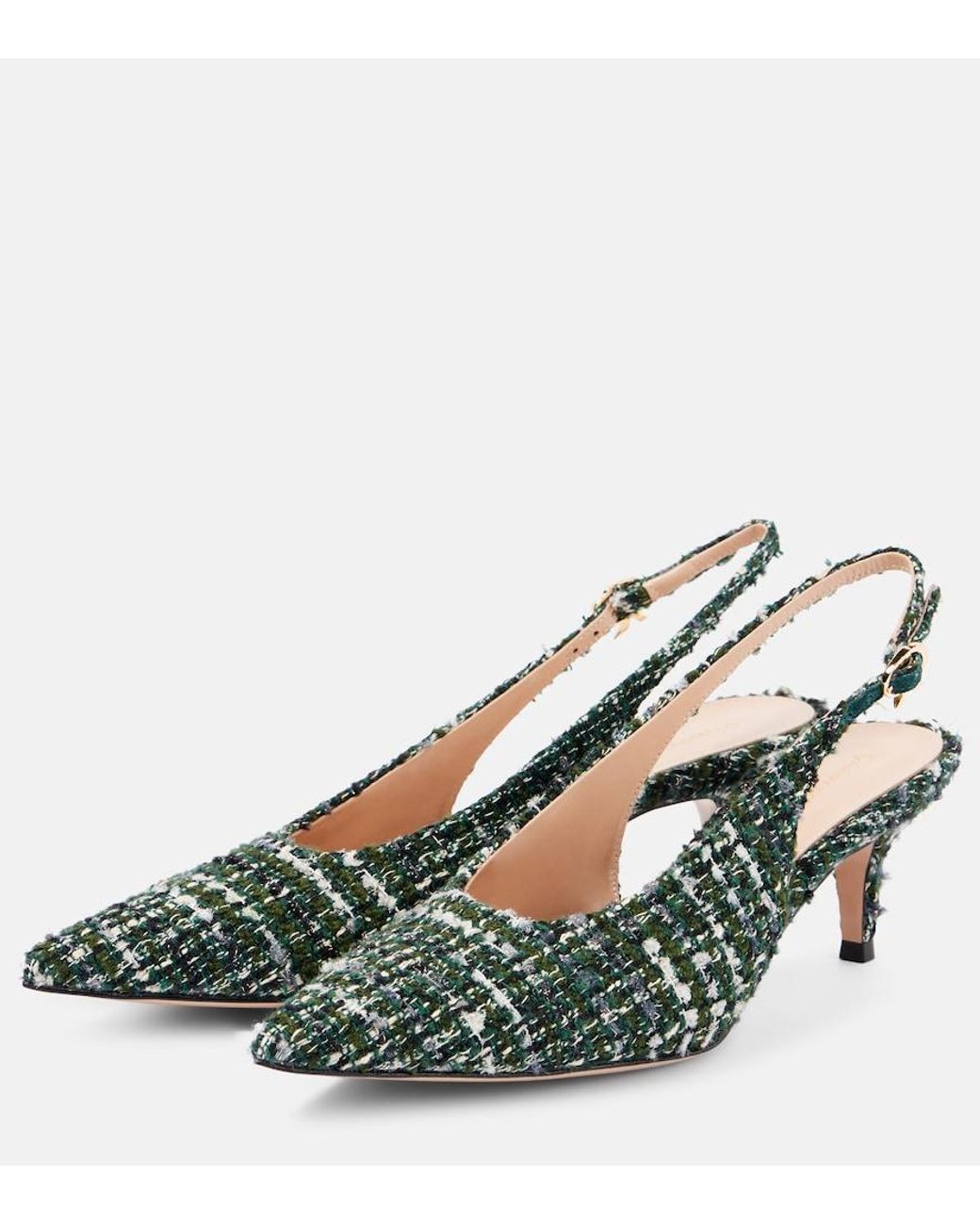 Gianvito Rossi Green 55 Boucle Slingback Pumps