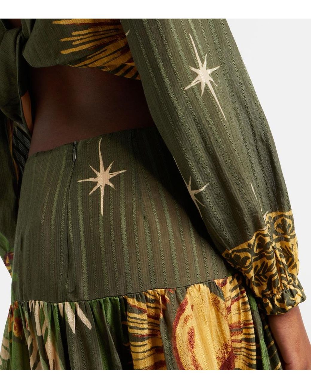 Johanna Ortiz Green Printed Silk And Cotton Jacquard Blouse