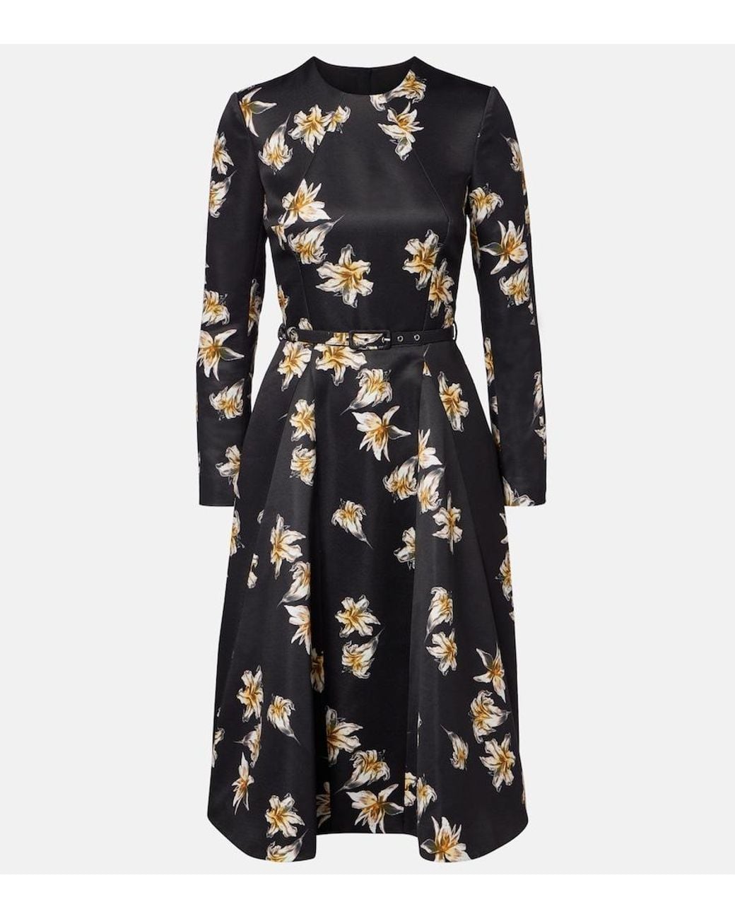 Emilia Wickstead Black Uccellina Floral Duchess Satin Midi Dress