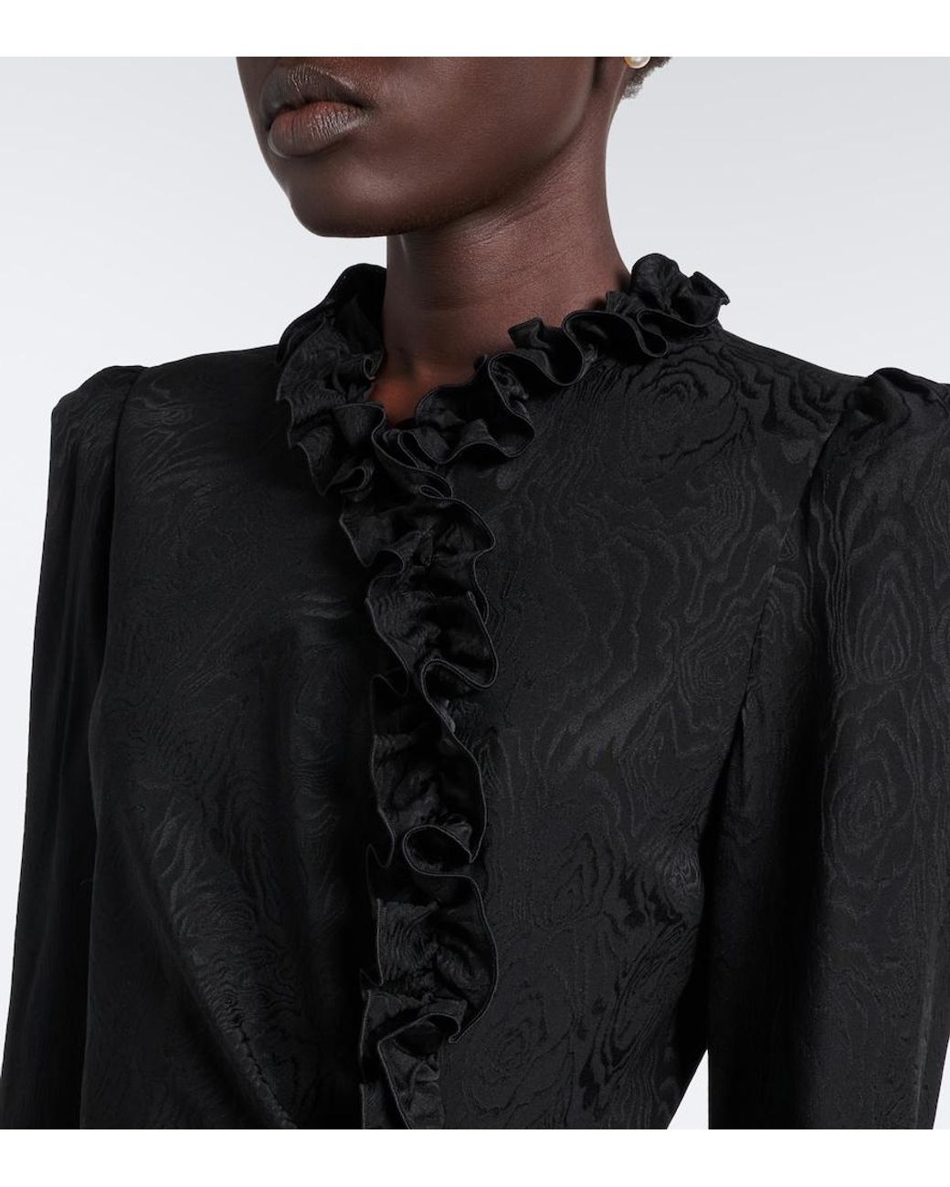 Alessandra Rich Black Bow-Detail Ruffled Silk Moire Minidress