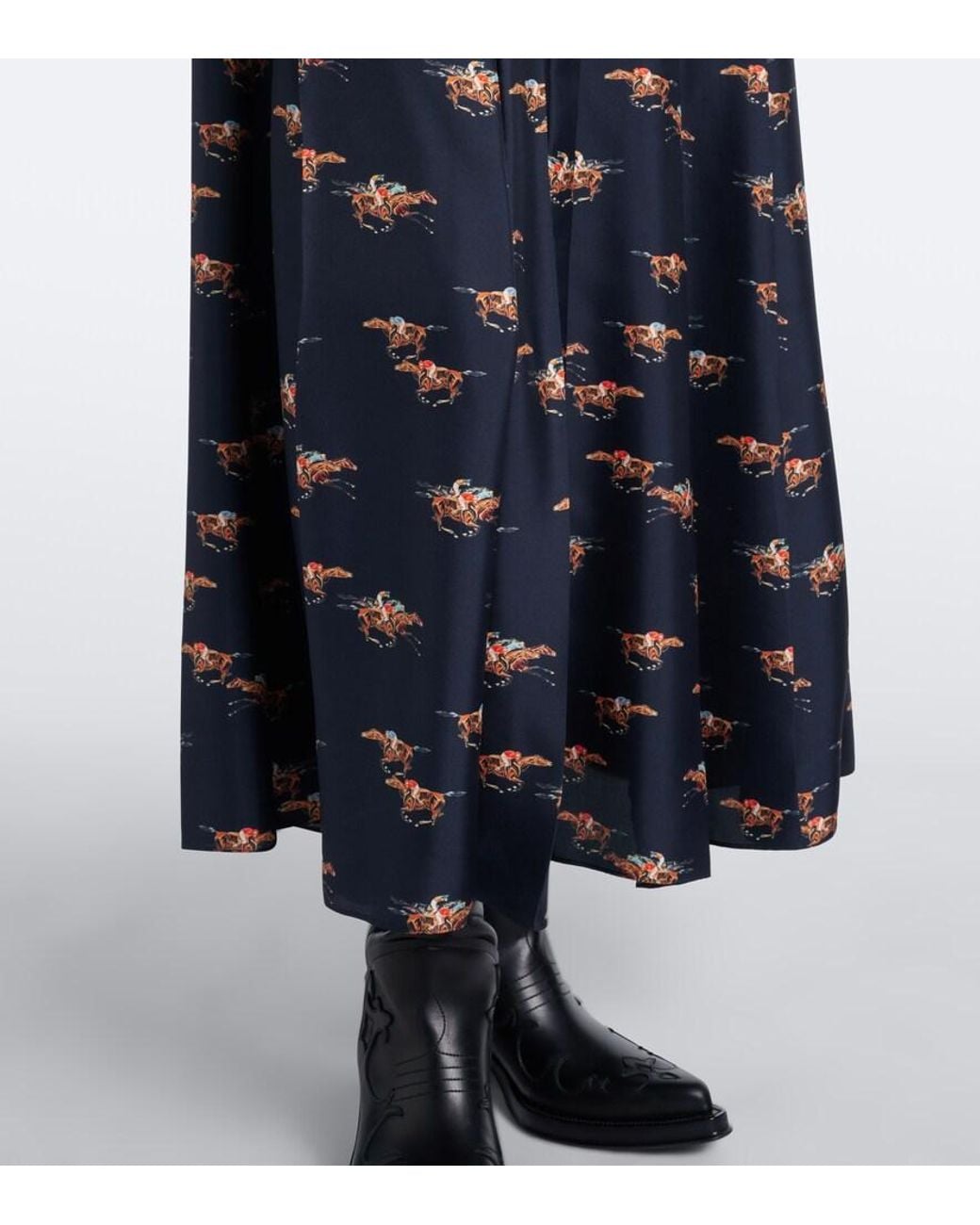Gabriela Hearst Black Dugald Printed Silk Twill Midi Skirt