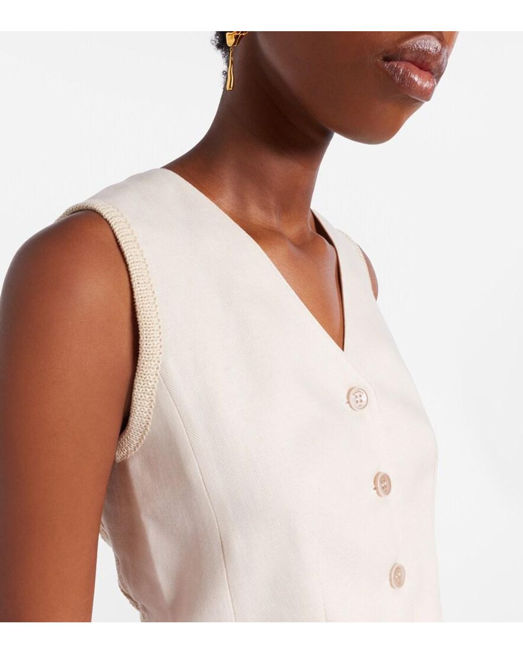 Max Mara White Calibri Cable-Knit Linen Vest