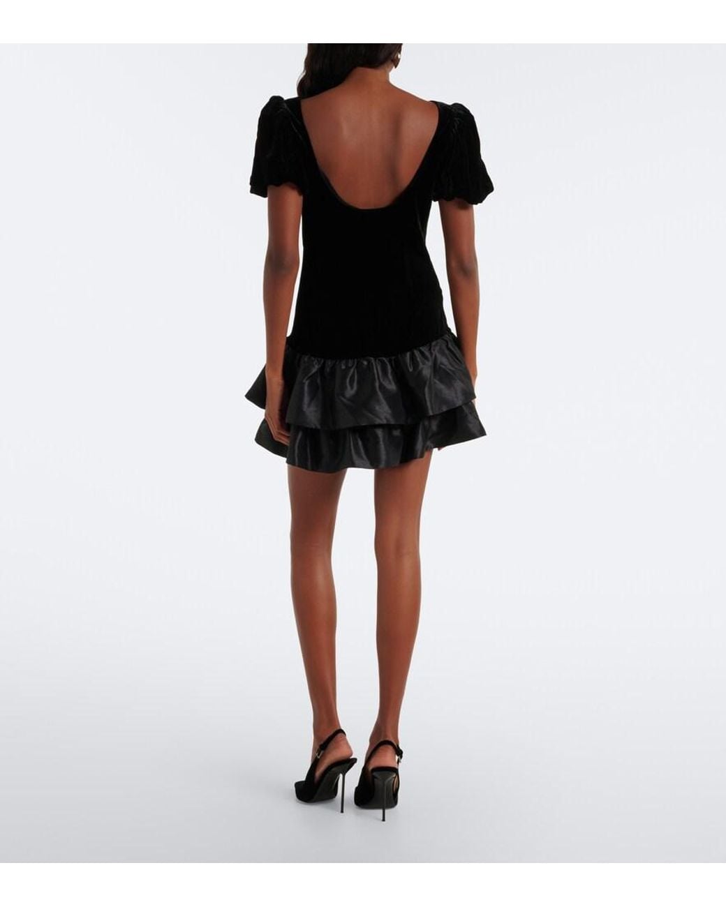 Rixo Black Anabella Tiered Velvet Minidress