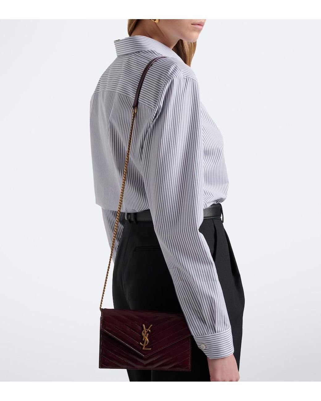 Saint Laurent White Cassandre Envelope Leather Wallet On Chain