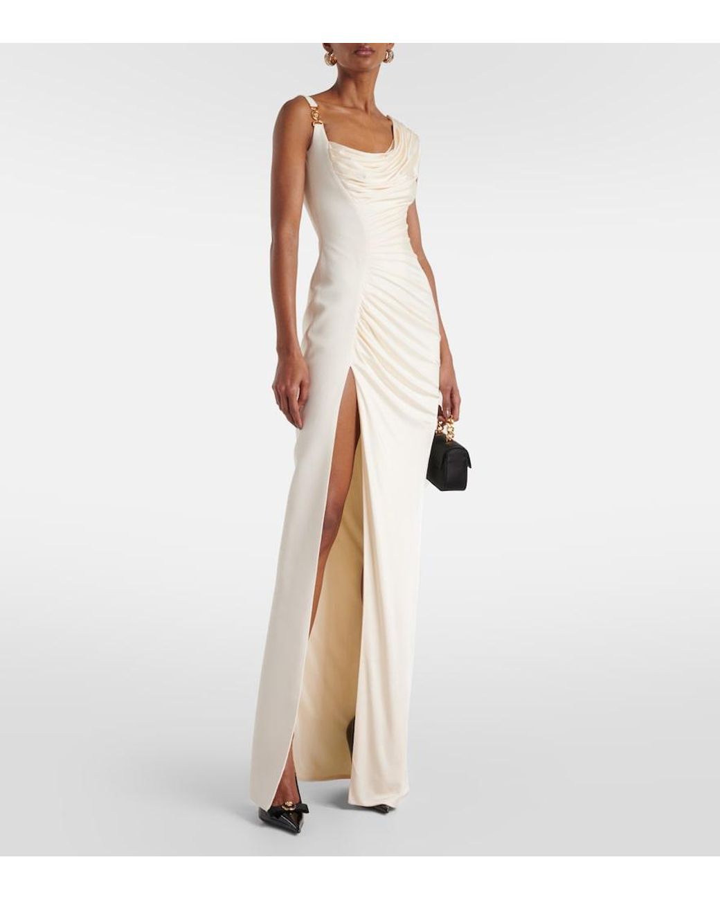 Versace Natural Asymmetric Draped Medusa '95 Dress With Accen