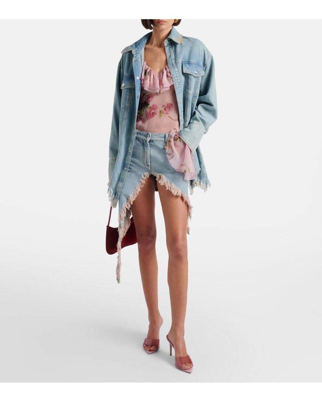 Blumarine Blue Asymmetric Distressed Denim Miniskirt