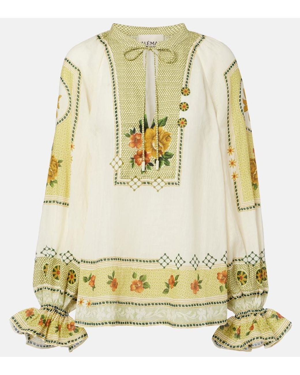 ALÉMAIS Metallic Dixie Printed Ramie Blouse