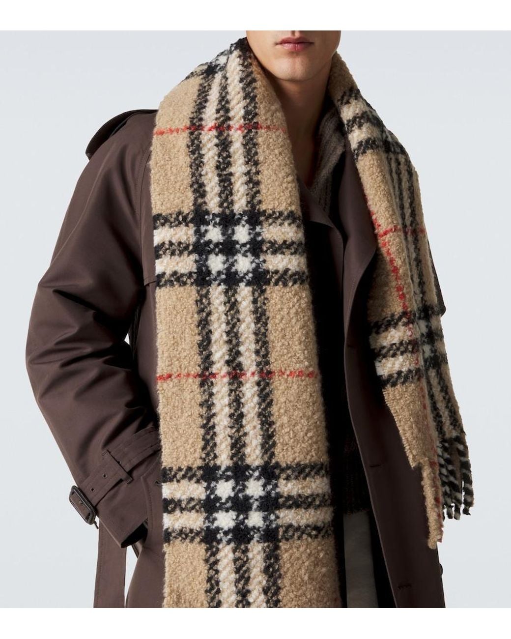 Burberry Natural Check Wool-Blend Boucle Scarf for men