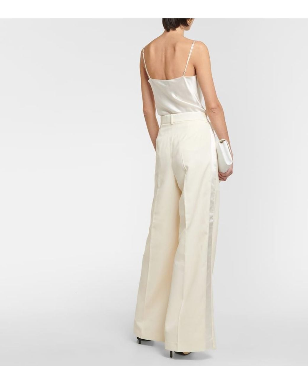 Wardrobe NYC Natural High-Rise Wool Wide-Leg Pants