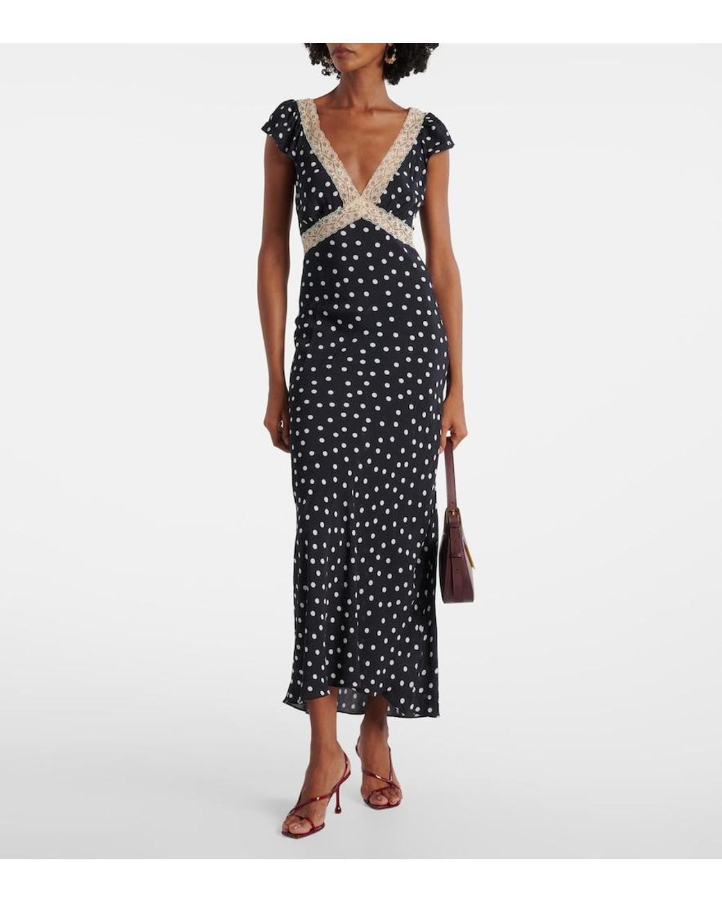 Rixo Black Iggy Polka-Dot Maxi Dress