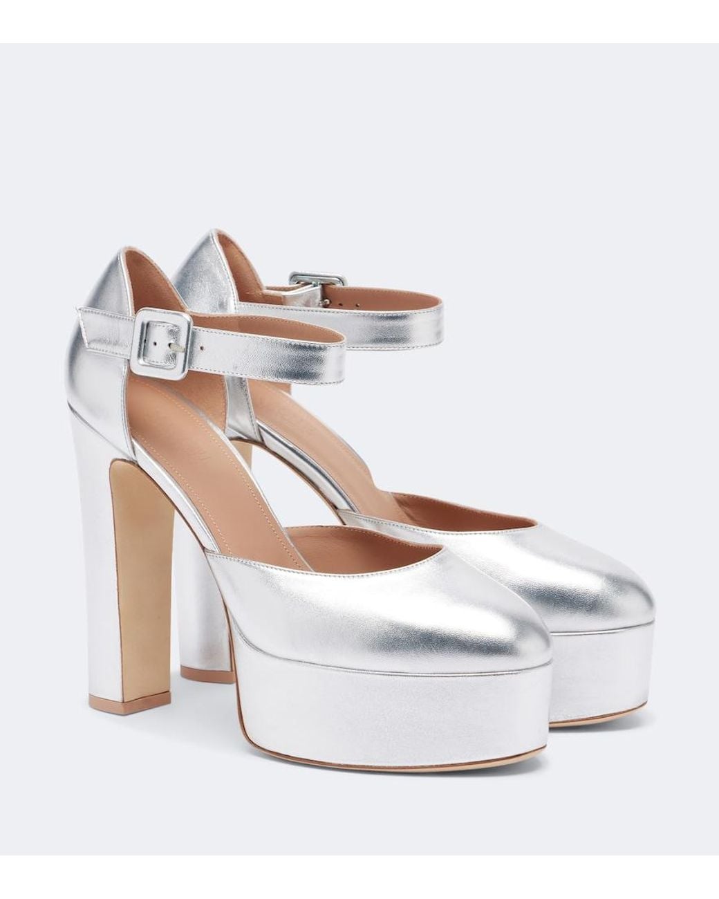 Malone Souliers White Leila Metallic Leather Platform Pumps