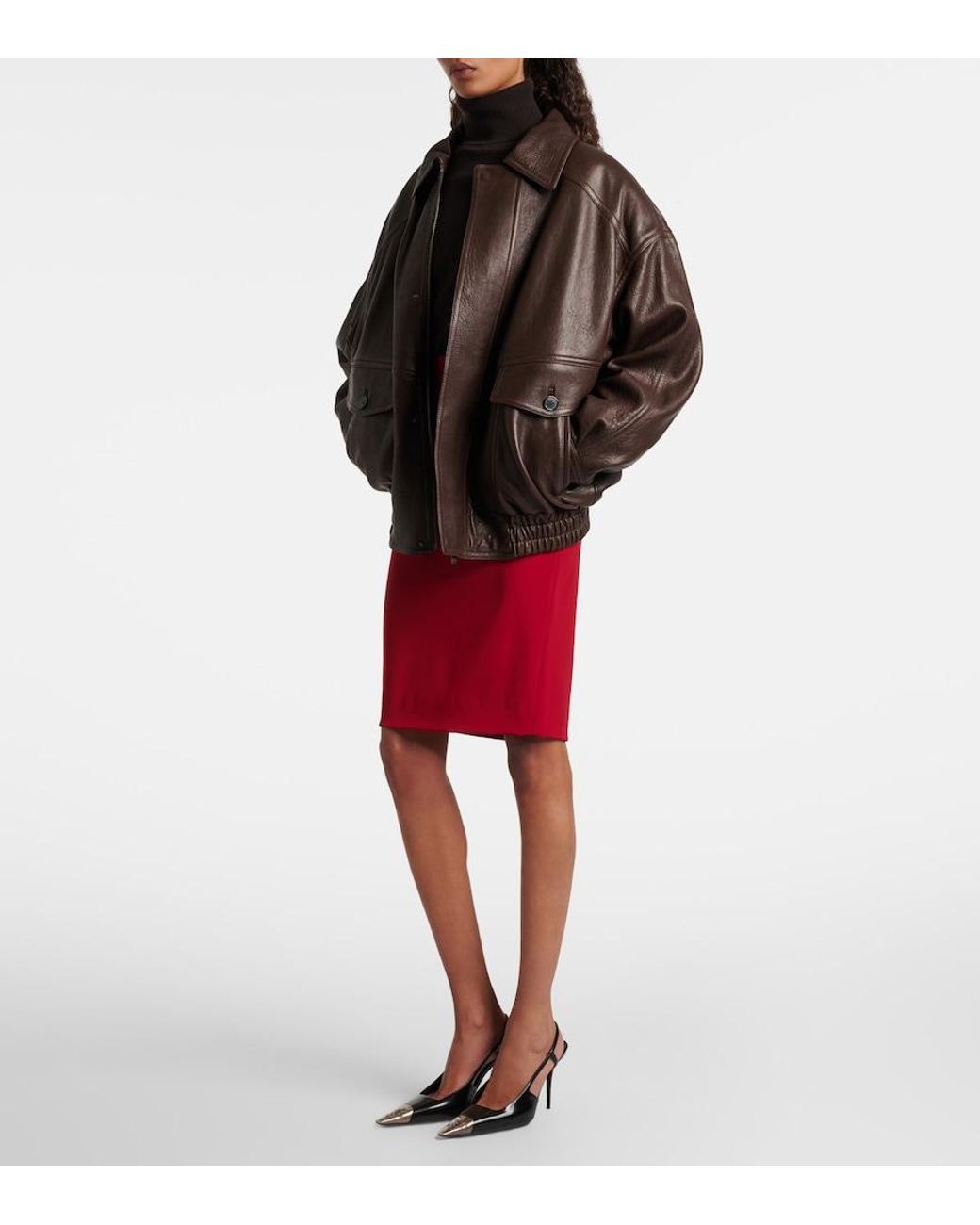 Saint Laurent Brown Leather Bomber Jacket
