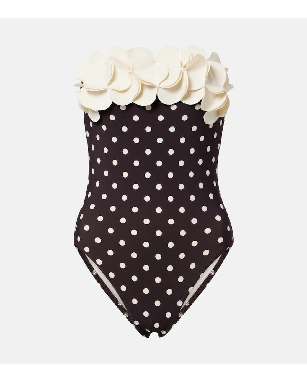 Karla Colletto Black Floral Applique Polka-Dot Bandeau Swimsuit