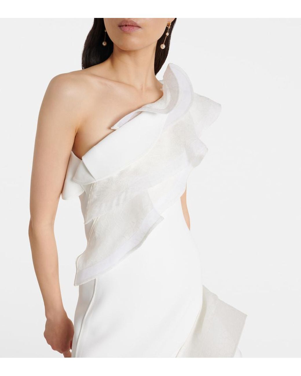 Maticevski White Excitement Ruffled One-Shoulder Gown