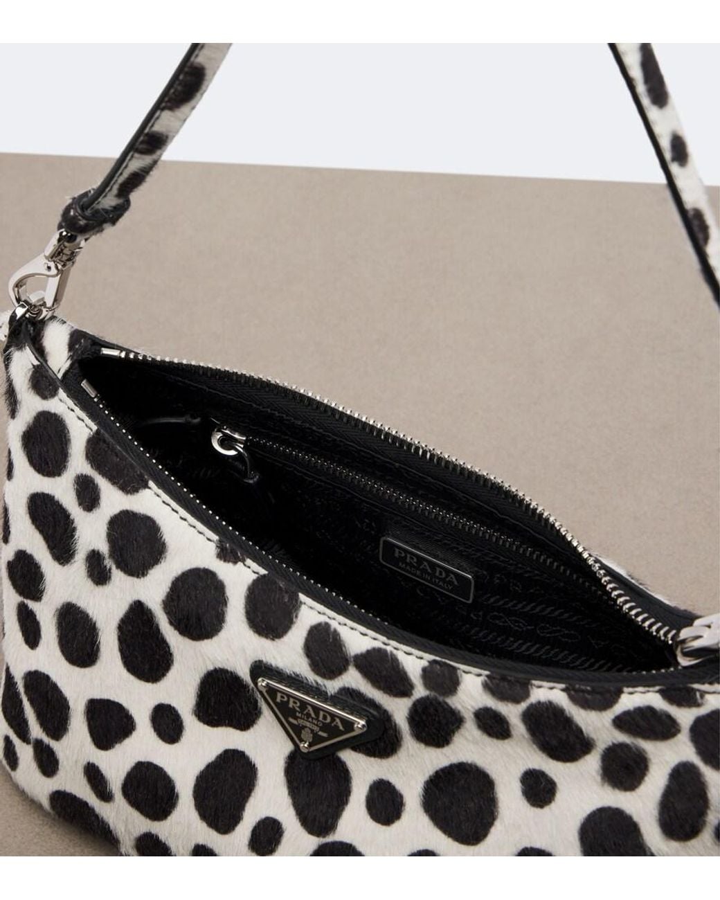 Prada White Mini Printed Calf Hair Shoulder Bag