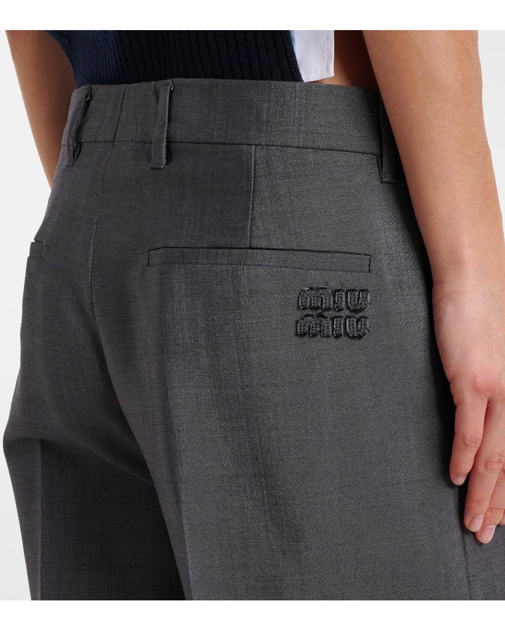 Miu Miu Blue Mohair And Wool Straight Pants