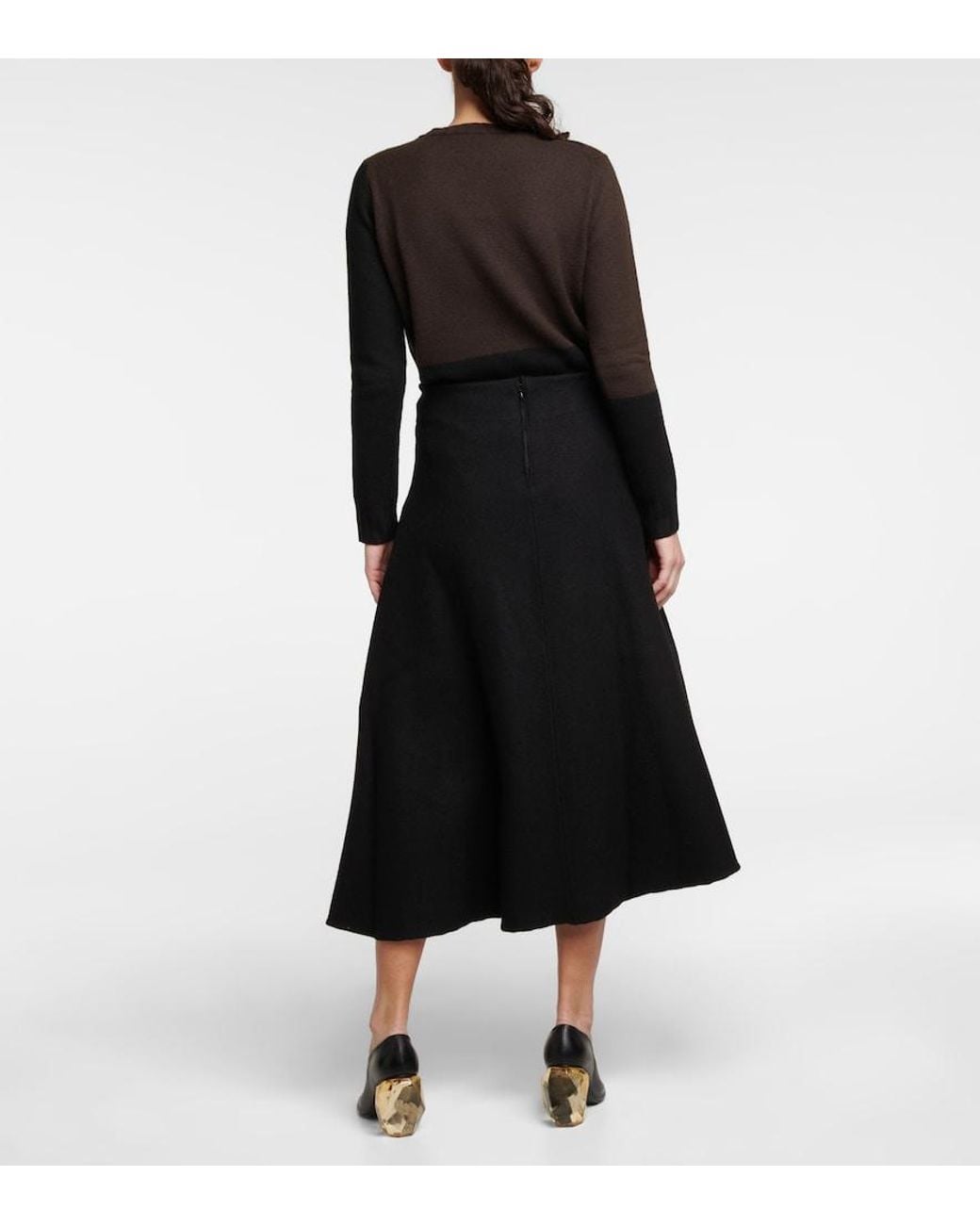 Jil Sander Black Virgin Wool Midi Skirt
