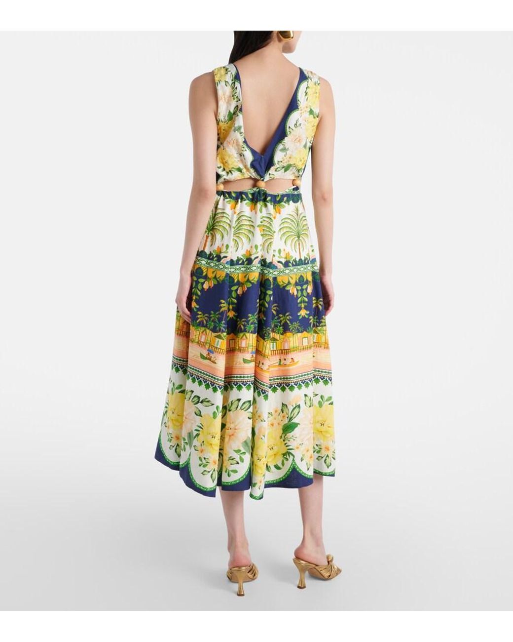 FARM Rio Embellished Cutout Printed Midi Dress in Yellow | Lyst