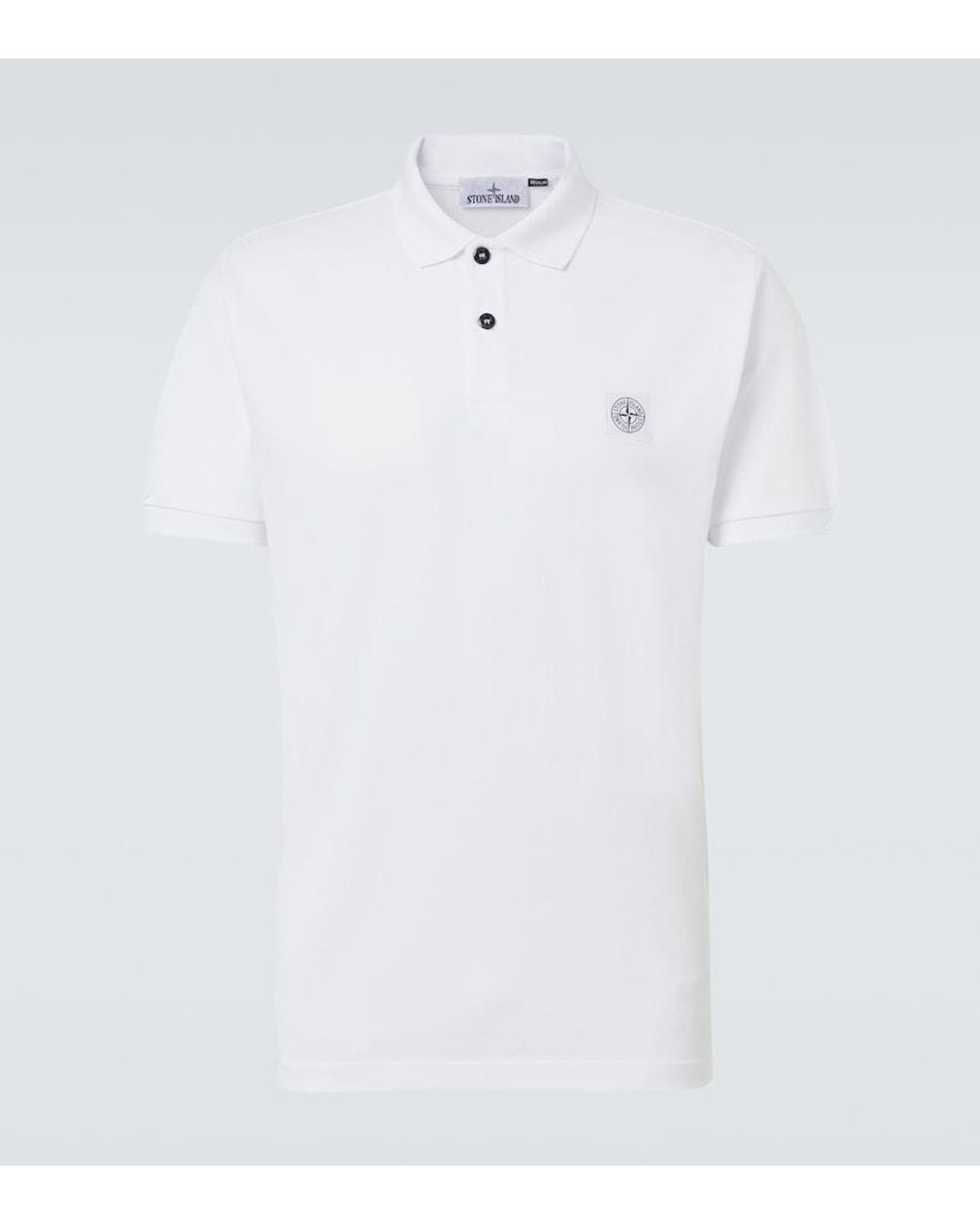 Stone Island White Compass Cotton Pique Polo Shirt for men