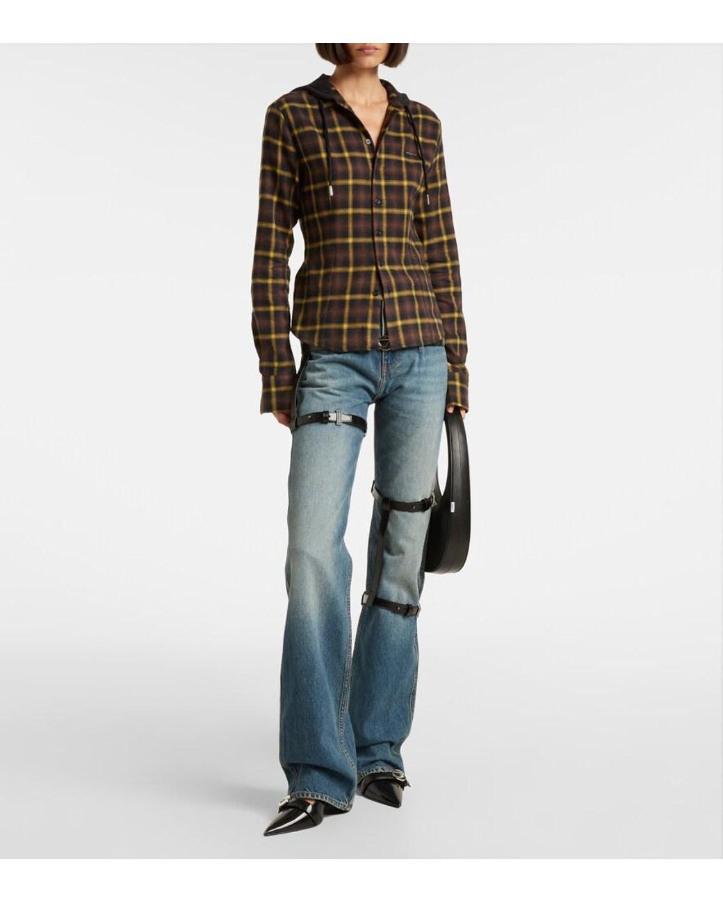 Coperni Black Hooded Checked Cotton Shirt