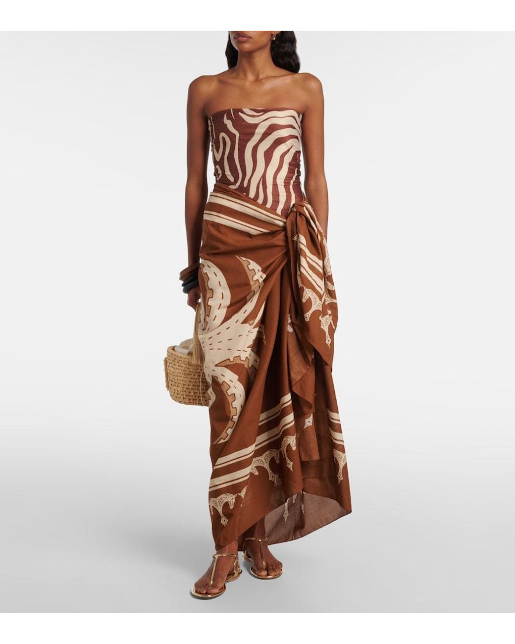 Johanna Ortiz Brown Cotton Printed Beach Cover-Up