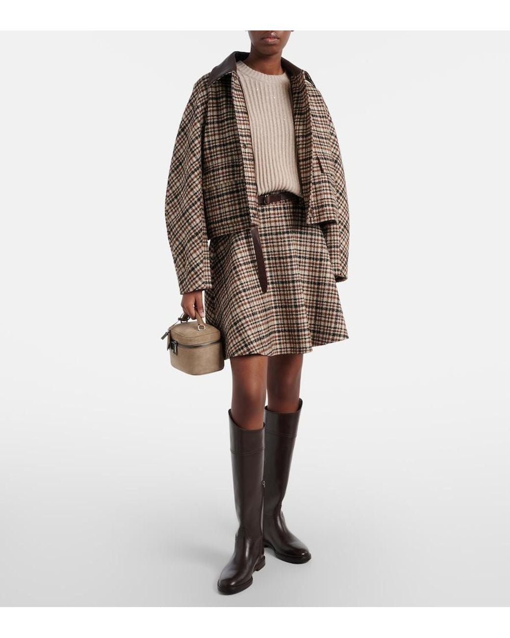 Brunello Cucinelli Brown Checked Wool And Alpaca-Blend Jacket