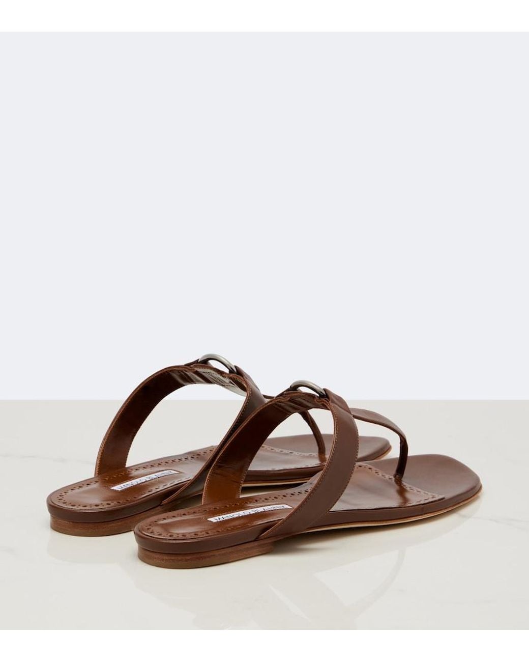 Manolo Blahnik Brown Mionasan Leather Thong Sandals