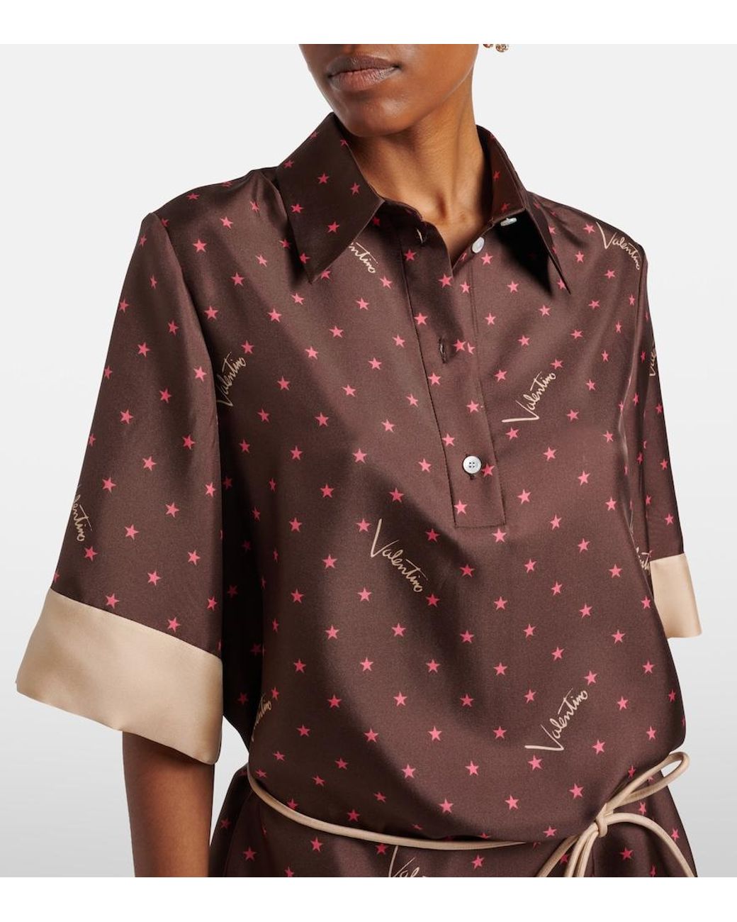 Valentino Garavani Brown Printed Silk Twill Shirt Dress