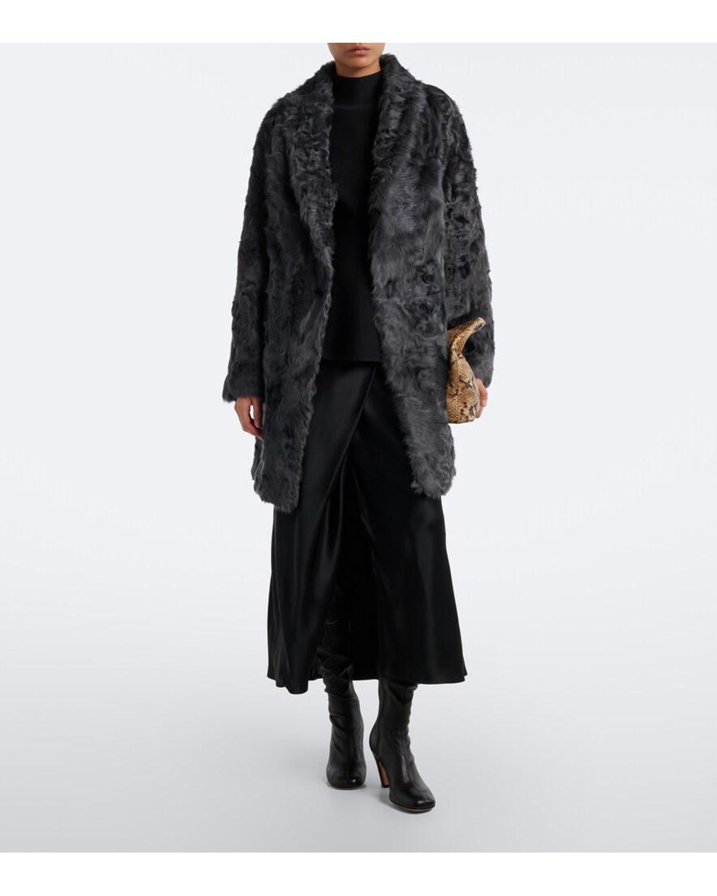 Yves Salomon Black Shearling Wrap Coat