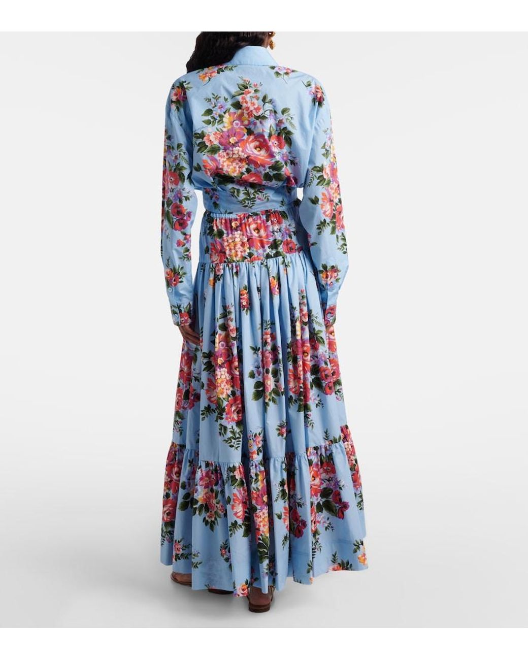 Dolce & Gabbana Blue Floral Cotton Poplin Maxi Skirt