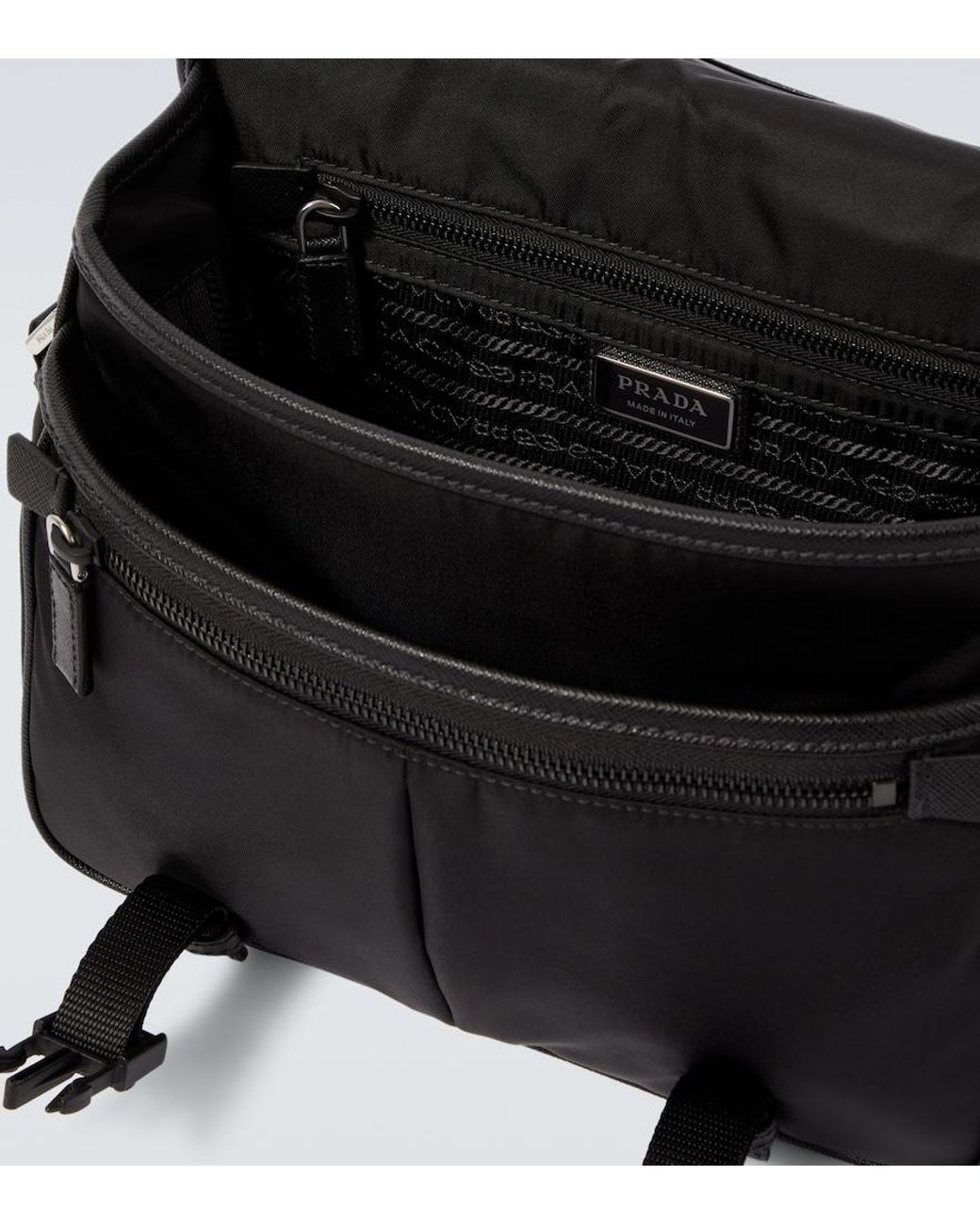 Prada Black Re-Nylon Leather-Trimmed Shoulder Bag for men